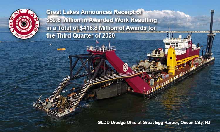Great Lakes Announces Receipt of $59.8 Million in Awarded Work Resulting in a Total of $416.8 Million of Awards for the Third Quarter of 2020